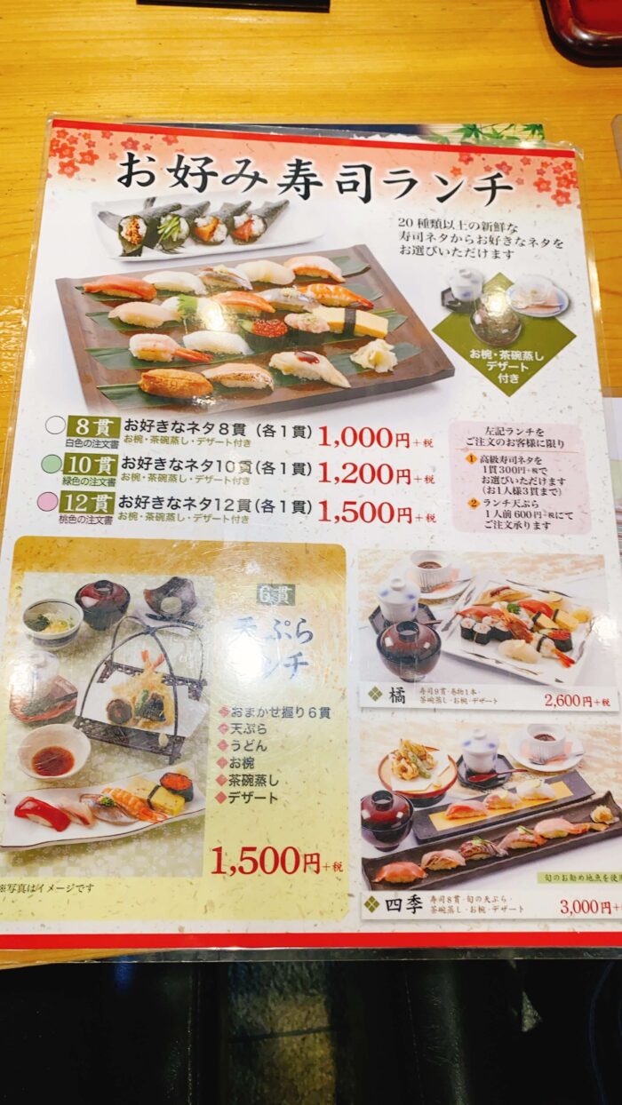 大和市「大乃寿司」共通お好み寿司ランチメニュー