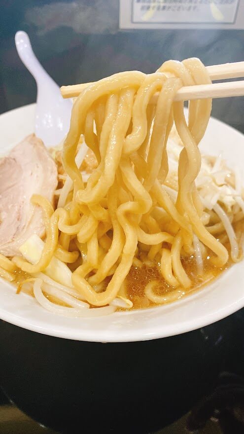 神奈川県大和市中央林間「豚仙人」国産豚ラーメン の麺アップ